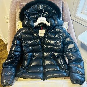 Moncler BADYFUR - Shiny Navy Blue Puffer Jacket Perfect Condition